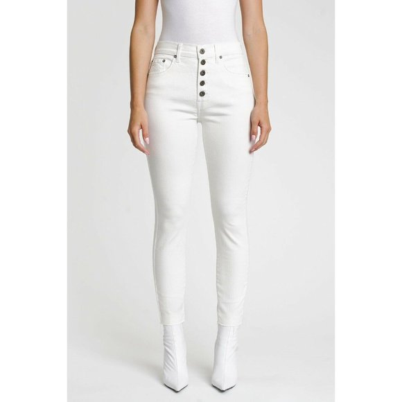 PISTOLA Aline High Rise Skinny Jeans Winter White Exposed Buttons Revolve 29 NEW - Picture 1 of 7